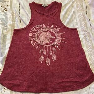Charlotte Russe Maroon Sleeveless Tank Top with Celestial Design